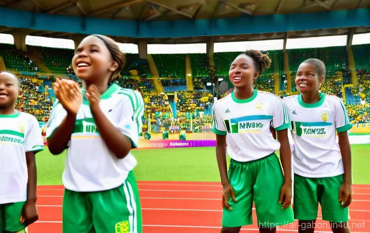가봉 내 육상 스포츠 발전 - **Prompt:** A dynamic, wide shot of a cutting-edge multi-purpose sports stadium in Gabon, designed w...