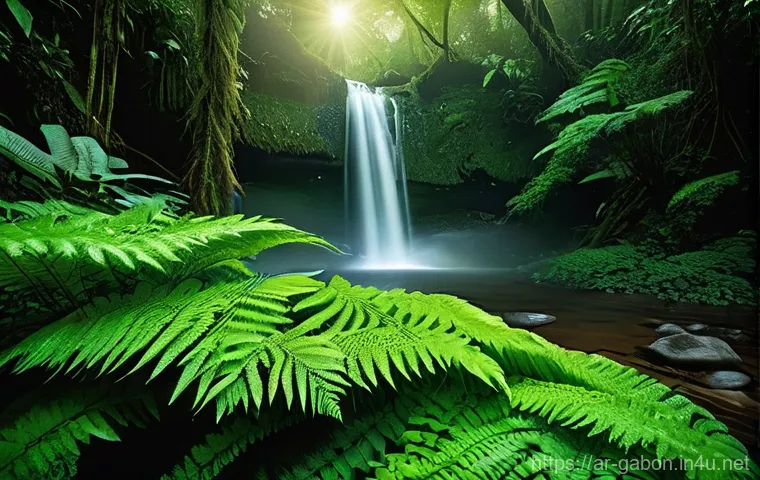 가봉 국립공원에서 만나는 야생동물 - **Gabon's Untouched Rainforest Serenity**
    "A breathtaking wide shot of an untouched, vibrant rai...