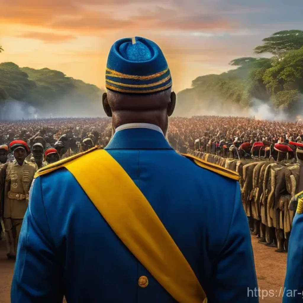 가봉 독립 과정 - **Image Prompt: Dawn of Independence**
A vibrant, historical realism painting-style image depict...